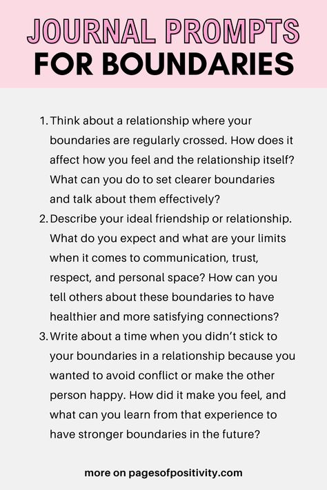 a pin that says in a large font Journal Prompts for Boundaries Journal Prompts For People Pleasers, Trust Issues Journal Prompts, Setting Boundaries Journal Prompts, Boundary Journal Prompts, Self Respect Journal Prompts, Journal Prompts For Setting Boundaries, Narcissistic Journal Prompts, Journal Prompts For Boundaries, People Pleasing Journal Prompts