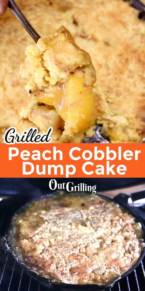 Grilled Peach Cobbler, Cake Mix Peach Cobbler, Cobbler Dump Cake, Cake Mix Cobbler, Peach Cobbler Dump Cake, Peach Dump Cake, Cobbler Easy, Dump Cake Recipe, Grilled Desserts