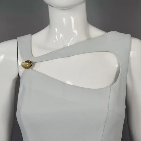 1stDibs: Antique and Modern Furniture, Jewelry, Fashion & Art Pearl Grey, Vintage Thierry Mugler, Jeweled Earrings, Neckline Dress, Heart Brooch, Thierry Mugler, Grey Dress, Necklines For Dresses, Dress Measurements