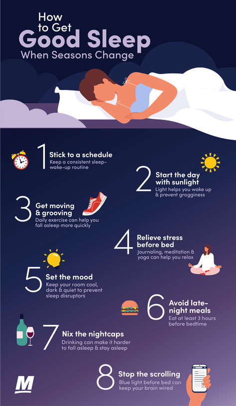 A graphic titled "How to Get Good Sleep When Seasons Change." Proper Way To Sleep, How To Reduce Sleep Hours, Good Sleep Habits, Good Sleep Aesthetic, Healthy Sleeping Positions, Sleep Hygiene, Sleep Habits, Hygiene Tips, Healthy Hormones