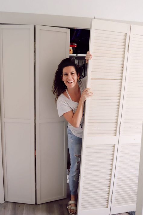 Update Bi Fold Closet Doors, Accordion Door Replacement, Small Bifold Closet Organization, Replace Closet Doors Ideas, Bifold Closet Handles, Louvre Closet Doors Makeover, What To Use Instead Of Bifold Doors, Replacing Closet Sliding Doors, Updating Old Closet Doors