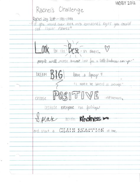 rachel's challenge Drawing Of Eyes, Rachel Joy Scott, Essay Quotes, Rachels Challenge, Joy Quotes, Positive Influence, Chain Reaction, Better Person, Quotes For Students