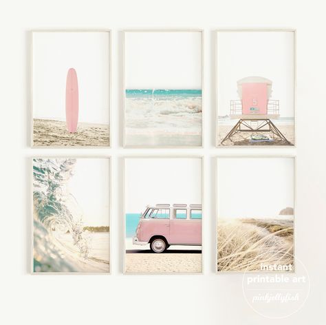 Teen Beach Room, Beach Room Decor, Combi Van, Surf Room, Beach Themed Bedroom, Pastel Room Decor, Beach Prints, Beachy Room, Teen Girl Room Decor