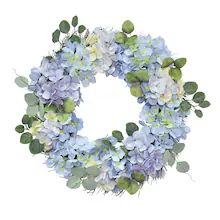 White Hydrangea Wreath, Blue Hydrangea Wreath, Church Altar Decorations, Wreath Indoor, Easter Spring Wreath, Diy Spring Wreath, Spring Floral Arrangements, White Wreath, Blue Wreath