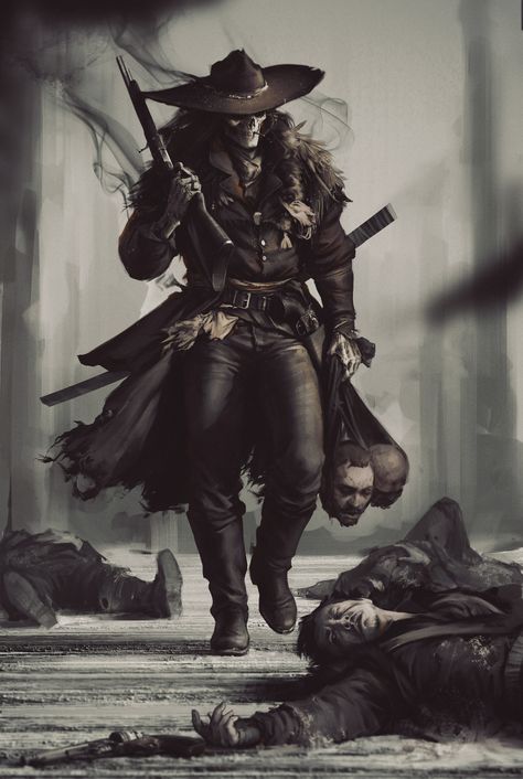 ArtStation - "BOUNTY HUNTER" , Denys Tsiperko Western Gunslinger Art, Western Artwork, West Art, Vampire Hunter, Cowboy Art, Arte Fantasy, Bounty Hunter, Western Art, Dnd Characters