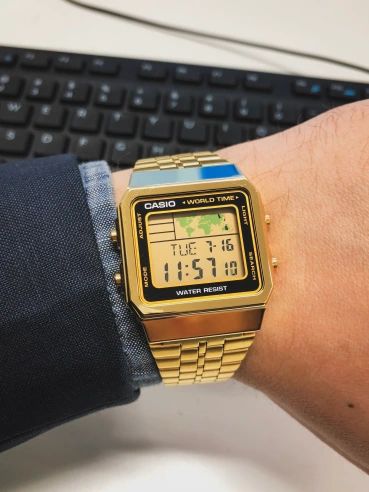 Casio A500 Jet Setter, Gold Models, Digital Watch, Watch Collection, Quartz Watch, Watch Design, Time Piece, Retro Fashion, Outfit Accessories