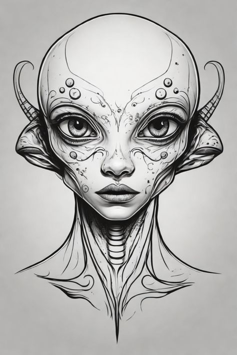 Find inspiration in this collection of alien concept art, showcasing a diverse range of extraterrestrial life forms. From humanoid aliens to otherworldly creatures, these artworks will capture your imagination. Alien Body Drawing, Alien Drawing Reference, How To Draw A Alien, Extraterrestrial Drawing, Alien Face Drawing, Alien Drawing Sketches, Alien Drawing Ideas, Alien Art Drawing, Alien Concept Art Character Design