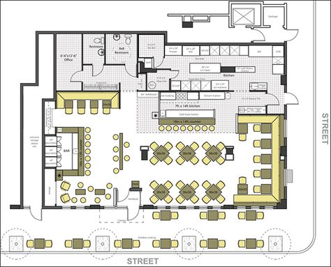 Restaurant Design Software | Quickly Design Restauarants with CAD Pro Cafe Floor Plan, Restaurant Floor Plan, Restaurant Layout, Kitchen Bar Design, Restaurant Plan, Bar Flooring, Restaurant Flooring, Kitchen Layout Plans, Bar Design Awards