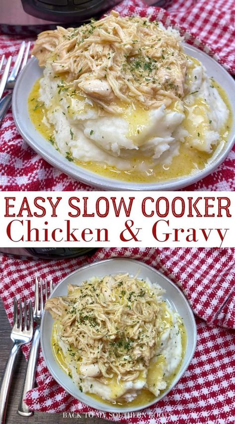 Easy slow cooker chicken and gravy recipe is made with simple ingredients, packed with flavor, and is a family favorite. Slow Cooker Chicken And Gravy, Crockpot Chicken And Gravy, Chicken Breast Slow Cooker, Chicken And Gravy, Cowboy Casserole, Slow Cooker Pork Tenderloin, Recipes Slow Cooker, Facebook Recipes, Easy Slow Cooker Chicken