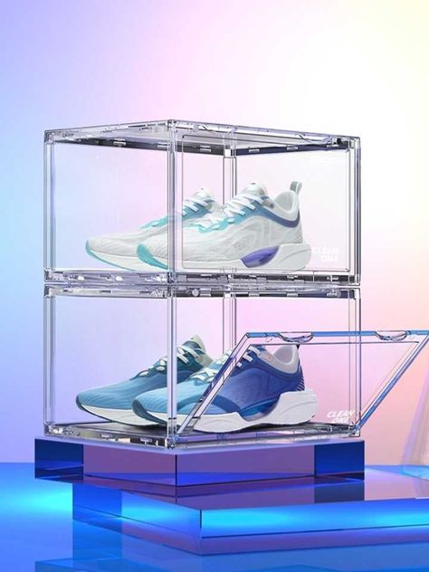 Shoe Storage Box, Clear Shoe Boxes Storage Ideas, Clear Sneaker Boxes, Clear Shoe Boxes Storage, Clear Shoebox Storage, Transparent Shoe Box Storage, Clear Acrylic Shoe Boxes, Bedroom Gym, Degree Display