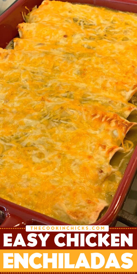 Here's an easy Cinco de Mayo main dish for you to try - cheesy chicken enchiladas! This easy chicken enchilada recipe comes together in no time and is full of flavor. Spice up your Cinco de Mayo dinner menu with this simple and delicious recipe! Easy Enchiladas Chicken, Easy Chicken Enchiladas, Easy Chicken Enchilada Recipe, The Cookin Chicks, Delicious Chicken Dinners, Chicke Recipes, Cheesy Chicken Enchiladas, Easy Enchiladas, Enchilada Recipe