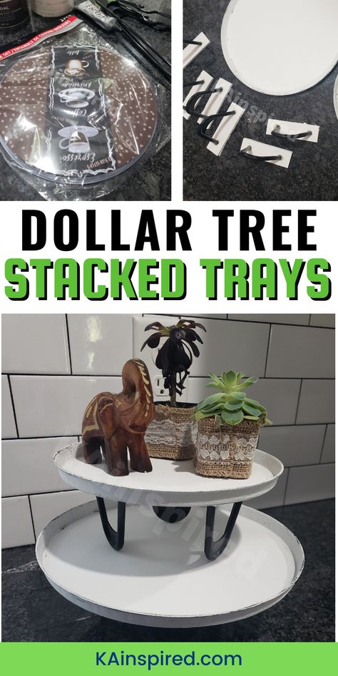 DOLLAR TREE STACKED TRAYS - KAinspired Dollar Tree Stand Diy, Diy Dollar Tree Tiered Tray, Dollar Store Trays Diy Projects, Dollar Tree Diy Crafts Decorative Trays, Dollar Tree Tiered Tray Diy, Dollar Tree Tiered Tray, Market Crafts, Diy Farmhouse Ideas, Diy Serving Tray