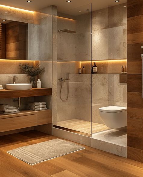 German Bathroom Design, Modern Elegant Bathroom Ideas, Modern Spa Like Master Bath, Nordic Spa Bathroom, Restroom Design Home, Scandinavian Modern Bathroom, Shower And Toilet Side By Side, Minimalistic Houses Interior, Oak Floor Bathroom