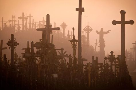 Pilgrimage, Photography, Travel, Hill Of Crosses, Creepy Photography, The Hill, Lithuania, Cn Tower, Lamp Post