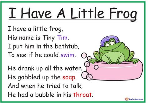 2nd Grade Poems, Rhymes For Kids Kindergartens, Frog Songs For Preschool, Poems For Grade 2, Poems For Preschool, Frog Poem, Preschool Rhymes, Rhyming Poems For Kids, Animal Nursery Rhymes