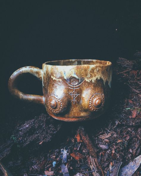 Cacao Goddess, Goddess Ceramics, Ceramics With Crystals, Crystal Pottery, Pagan Pottery, Pottery Mug, Ritual Tools, Pagan Art, Witchy Crafts