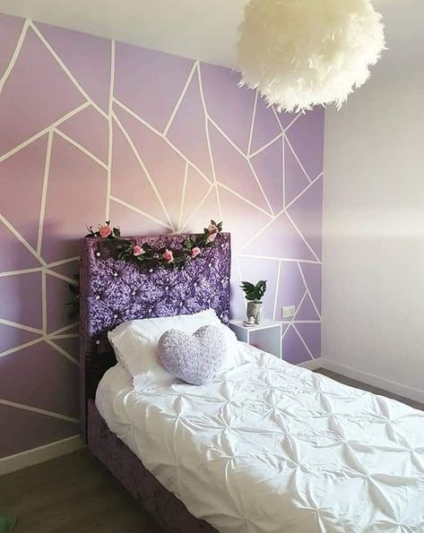 Make a statement with bold purple color accents in your bedroom. Choose vibrant and rich shades of purple for pillows, rugs, or accent walls. Pair it with neutral tones to create a striking contrast. Design a bedroom that exudes confidence and personality. 💥💜 #boldbedroomaccents #vibrantpurpleshades #strikingcontrast #colorfuldecor #purplebedroomideas Purple Wall Design Bedrooms, Purple Paint Room Ideas Bedrooms, Light Purple Accent Wall, Purple Wall Paint Ideas, Teen Room Paint Ideas, Wall Paint Designs Bedroom Indian, Purple Wall Painting Ideas Bedroom, Girls Bedroom Ideas Purple, Ideas Para Pintar Mi Cuarto