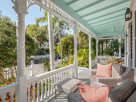 617 Ashe St, Key West, FL 33040 | MLS #604652 | Zillow Key West Architecture, Cottage Ceilings, Key West Cottage, Cuban Tile, Key West Fl, Porch And Balcony, White Picket Fence, House Keys, Rain Gutters