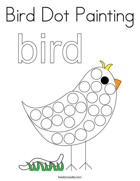 Bird Dot Painting Coloring Page Dot Painting Birds, Bird Art For Preschool, Bird Activity For Toddlers, Bird Dot Painting, Bird Lesson Plans For Toddlers, Birds Crafts For Toddlers, Easy Bird Crafts For Preschoolers, Toddler Bird Craft, Bird Art For Toddlers