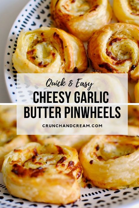 Puff Pastry Pinwheels, Butter Crunch, Cheese Pinwheels, Cheese Puff Pastry, Pinwheel Recipes, Garlic Cheese, Puff Pastry Recipes, Easy Cheesy, Food Test