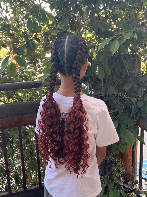 Dutch braids with curly hair added Two Long Dutch Braids, Dutch Braids Curly Hair, Dutch Braid Curly Hair, Braids With Curly Hair, Two Dutch Braids, Dutch Braids, Dutch Braid, Mermaid Hair, Little Mermaid