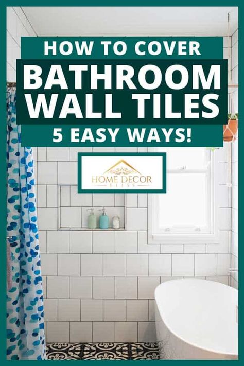 Old Tile Bathroom Makeover, Painted Bathroom Tile Walls, Ugly Bathroom, Painting Bathroom Walls, Bathroom Wall Coverings, Diy Wall Tile, Bathroom Tile Diy, Painting Bathroom Tiles, Bathroom Tile Stickers