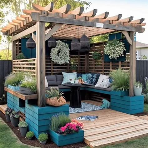 Wooden Pallet Ideas, Wooden Gazebo, Outdoor Seating Area, Backyard Pavilion, Wooden Pergola, Outdoor Decor Backyard, Backyard Garden Design, Backyard Makeover, Small Backyard Design