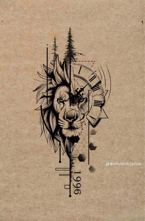 Creative Lion Tattoo, Leo Tattoo For Men Lion, Solo Travel Tattoo Ideas, Men Dog Tattoo, Lion And Spartan Tattoo Design, Lion Back Tattoo Men, Lion Tattoo Designs For Men, Maori Tattoo Shoulder, Lion Leg Tattoo Men