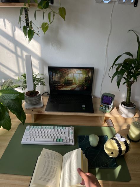 #desk #deskspace #deskaccessories #greenroom #greenaesthetics #aesthetic #study #studygram Green Office Desk Decor, Green Themed Desk, Green Desk Aesthetic Office, Green Student Aesthetic, Green Planner Aesthetic, Desk Green Aesthetic, Dark Green Study Aesthetic, Sage Green Study Aesthetic, Green Desk Accessories