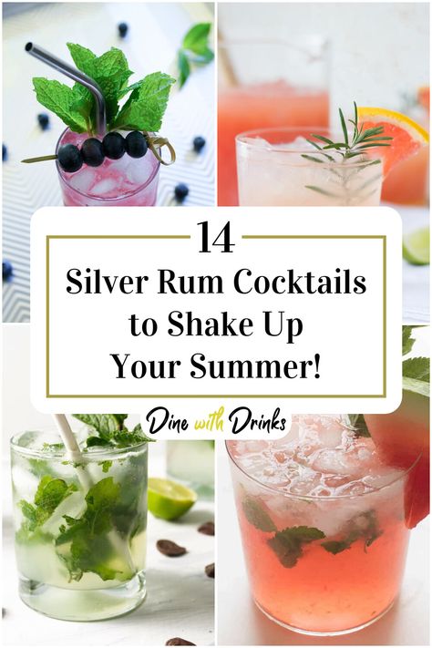 Collage of 4 silver rum cocktails. Mixed Rum Drinks, Silver Rum Cocktails, Spiced Rum Recipes, Rum Drinks Easy, Spiced Rum Drinks, Rum Shots, Spiced Rum Cocktails, Rum Cocktail Recipes, Rum Recipes