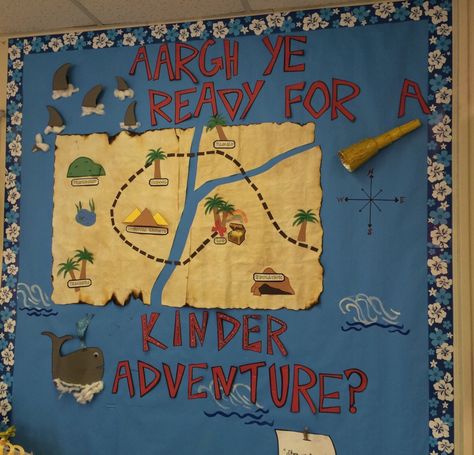 Pirate map bulletin board Pirate Themed Bulletin Board Ideas, Treasure Map Bulletin Board, Map Bulletin Board Ideas, Island Bulletin Board, Pirate Bulletin Board Ideas, Pirate Bulletin Boards, Map Bulletin Board, Pirate Theme Classroom, Pta Membership