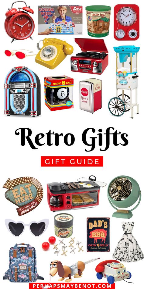 50s Theme Gifts, Retro Christmas Gifts, Retro Gifts Ideas, 70s Gift Ideas, Retro Gifts For Men, Vintage Birthday Gift Ideas, 90s Gift Ideas, 80s Gift Basket Ideas, Vintage Gift Basket Ideas