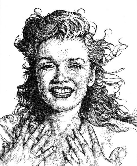 Ink Hair Drawing, Stippling Art Portraits, Stippling Portraits, Stippling Portrait, Stipple Art, Pointalism Art, Stippling Drawing, Drawing Hairstyles, Dotted Drawings