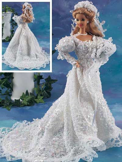 Pearl and Lace Bride Barbie Crochet Gown, Habit Barbie, Crochet Gown, Annie's Crochet, Barbie Bridal, Barbie Wedding Dress, Crochet Doll Dress, Pearl Lace, Crochet Barbie Clothes