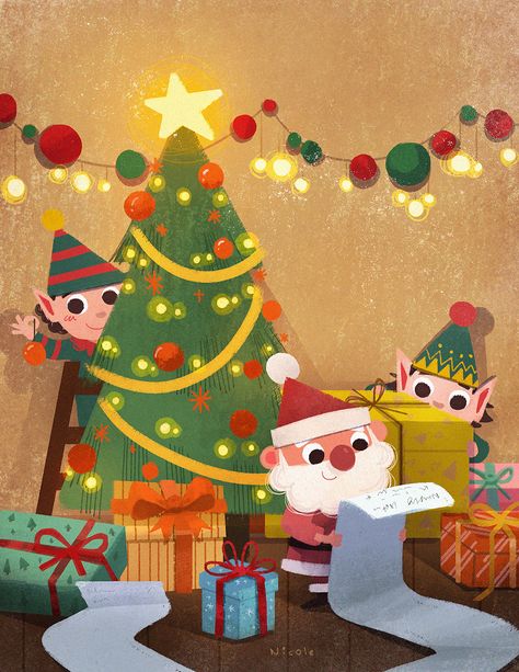 Illustration Christmas, Christmas Scene, Christmas Illustration, Gingerbread House, Cartoon Characters, Good Night, Santa Claus, Gingerbread, Merry Christmas