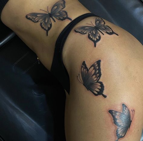 Butterfly Leg Tattoos, Cute Thigh Tattoos, Hand Tattoos For Girls, Cute Hand Tattoos, Pretty Hand Tattoos, Butterfly Tattoos For Women, Spine Tattoos For Women, Tattoos For Black Skin, Leg Tattoos Women