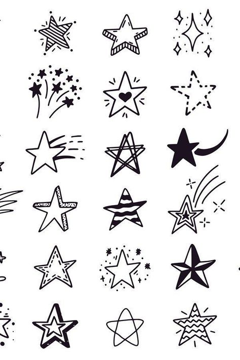 Star Hand Drawn, Different Stars Drawing, Different Ways To Draw Stars, Star Drawing Tattoo, Stars Drawing Doodles, Star Cartoon Drawing, How To Draw Stars, Star Outline Tattoo, Cute Star Drawing