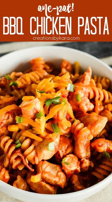 Looking for a delicious and crowd-pleasing dinner idea? Try this easy BBQ chicken pasta recipe that will leave everyone wanting seconds! #bbqchickenpasta #chickenpasta @Creations by Kara Easy Main Course Recipes, Bbq Chicken Pasta, Easy Bbq Chicken, Tangy Bbq Sauce, Dairy Free Dinner, Low Carb Vegetarian Recipes, Easy Bbq, Easy Chicken Dinner Recipes, Yummy Pasta Recipes