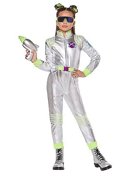 Kids Alien Galaxy Jumpsuit Costume - Spirithalloween.com Kids Alien Costume, Girl Alien Costume, Carnaval Kids, Space Alien Costume, Space Girl Costume, Martian Costume, Outer Space Costume, Alien Galaxy, Silver Jumpsuit