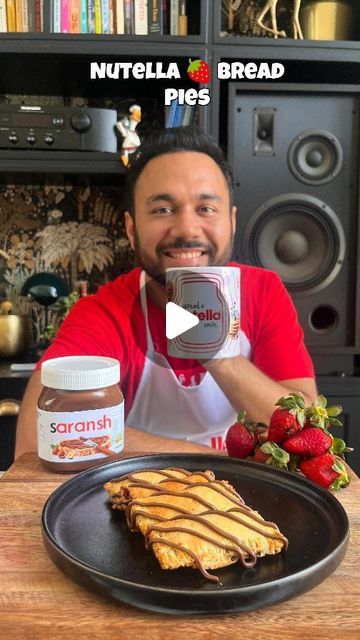 Saransh Goila on Instagram: "15 mins is all it takes to make these Nutella Strawberry Bread Pies. Celebrating #WorldNutellaDay with these Delishaaas bread pies. They're even better with some 🍓 sandwiched in between and yes can put them in the oven, you can also try and toast them in butter on a pan (though air frying will give you best result). Are you going to spread some smiles today? I was Pretty excited to get my own personalised jar! #Ad P.S. thank you Fitwaffle for this recipe inspo." Nutella Toast Pies, Nutella Toast, Nutella Bread, Strawberry Bread, Bread Toast, Nutella Recipes, Recipes Snacks, Recipes Indian, Air Frying