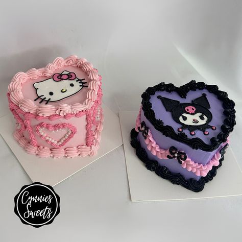 Hello Kitty Kuromi Cake, Kuromi Cakes Birthday, Purple Hello Kitty Cake, Kuromi Bento Cake, Kuromi Heart Cake, Kuromi Bday Party, Kuromi Cake Ideas, Kuromi Birthday Cake, Pastel Kuromi