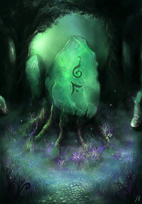 Forgotten Moonstone Monolith by Indiron #Magic #Power #FantasyArt #FantasyScapes Wolf King, Nordic Runes, Magical Items, Illustration Story, Green Magic, Rune Stones, Magic Items, My Fantasy World, Art Attack