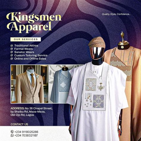 I made a flyer design for a @kingsmenapparel Specialized in men clothing What do you think? #flyerdesign #creativedesigner #photooftheday #clothingbrand #photoshopdesign #explorepage #explorepage✨ #kingdannie6 #thekingdannie #creativedesign Clothing Flyer Design, Make A Flyer, African Dresses Men, African Dresses, Photoshop Design, Brand Designer, Men Clothing, African Dress, Flyer Design