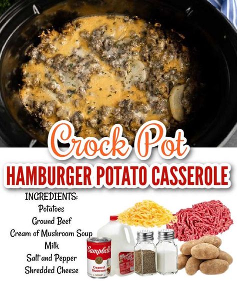 Hamburger Crockpot Recipes, Crock Pot Hamburger, Hamburger In Crockpot, Ground Beef Crockpot Recipes, Hamburger Potato Casserole, Hamburger And Potatoes, Eating On A Dime, Ground Beef Casserole Recipes, Crock Pot Potatoes