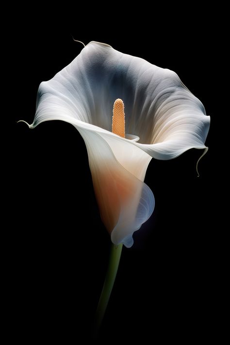 "Calla liliy on black background. Elegant flower Please note this is an INSTANT DIGITAL DOWNLOAD  NO PHYSICAL PRINT will be shipped to your address. Frame is not included. You will receive 5 High resolution JPG Image files at 300 dpi in the following sizes: File 1:   4:5 Ratio file for printing: in inch: 4x5\" , 8x10\" , 11x14\", 12x15\", 16x20\" in cm: 10x12cm, 20x25cm, 28x35cm, 30x38cm, 40x50cm File 2:  3:4 Ratio file for printing: in inch: 6x8\" , 9x12\" , 12x16\" , 15x20\", 18x24\" in cm: 15 Flowers On A Black Background, Botanic Photography, Flowers In Black Background, Calla Lily Art, Flowers With Black Background, Flowers Reference, Flower Black Background, Calla Flower, Black Calla Lily