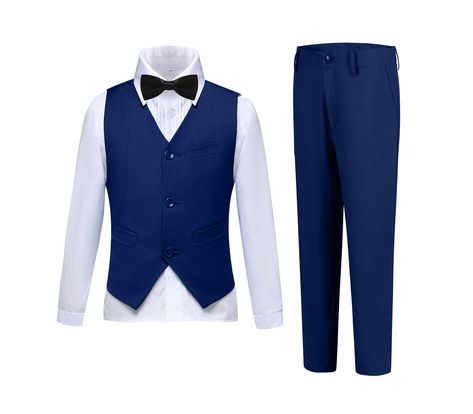 PRICES MAY VARY. Toddler Suit for Boys-This boys suit is made of a skin friendly material with good comfort, a soft feel, and a lightweight texture. We soften the touch of toddler suit, making your child very comfortable 4 Pieces Boys Suits-Boys suit set included vest, shirt, flat pants, tie or bow tie. Simple and generous collocation not only makes boys elegant and mature, but also keeps them childlike Boys' Formal Suit Set with Unique Design-This boys dress outfit features high-quality buttons Cleaning White Shirts, Blue Tuxedo Wedding, Dress With Vest, Toddler Suit, Kid Tuxedo, Flat Pants, Boys Formal, Toddler Suits, Royal Blue Suit