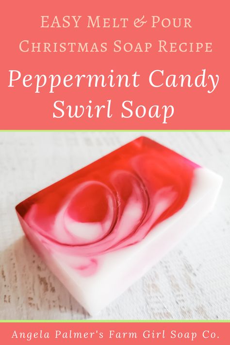 Looking for an impressive-but-easy melt and pour Christmas soap recipe? You can make this entire project in just 30 minutes, and craft beautiful swirled DIY peppermint soap bars perfect for gift giving. You can do this, even if you've never made soap before! Pop on over to my farm blog and give it a try! #farmgirlsoapco #meltandpourchristmassoap #diypeppermintsoaprecipe Candy Cane Soap Recipe, Diy Christmas Melt And Pour Soap, Christmas Melt And Pour Soap Ideas, Peppermint Soap Recipe, Christmas Soap Recipes, Making Soap Without Lye, Christmas Melt And Pour Soap, Melt And Pour Soap Ideas, Melt And Pour Soap Recipes