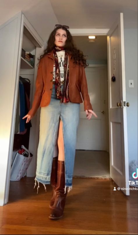 70s vintage outfit, thrifted fashion, ootd, rockstar gf, 70s fashion, leather jacket, frye boots 70s Rockstar Girlfriend, 70s Boots Outfit, Boots Vintage Outfit, 70s Rockstar Fashion, Rockstar Girlfriend Outfit, 70s Rockstar, Patchwork Outfit, 70s Boots, Fashion Leather Jacket