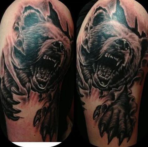 12+ Cool Roaring Bear Tattoo Designs - PetPress Roaring Bear Tattoo, Chicago Bears Tattoo, Bear Tattoo Meaning, Grizzly Bear Tattoos, Roaring Bear, Gang Tattoos, Bear Tattoo Designs, Native Tattoos, Bull Tattoos