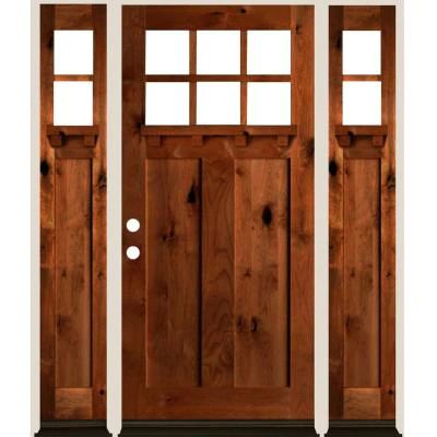 36 in. x 80 in. Right Hand 6-LIte Craftsman English Chestnut Stain Douglas Fir Prehung Front Door Double Sidelite English Chestnut Stain, Trim Cabinets, Front Door Double, Prehung Exterior Door, Chestnut Stain, Entry Door With Sidelights, Double Doors Exterior, Douglas Fir Wood, Craftsman Farmhouse